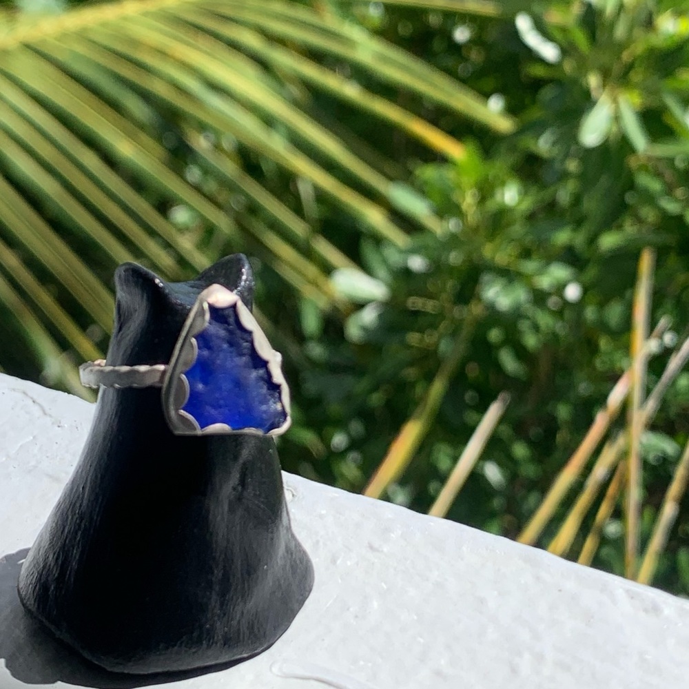 Cobalt blue bonfire sea glass Sea tumbled sea glass sterling & fine silver - Picture 1 of 2